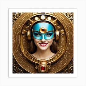 Beautiful Woman In A Golden Mask Art Print