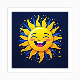 Lovely smiling sun on a blue gradient background 78 Art Print