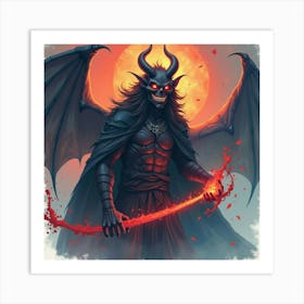 Demon With Dark Magic, Set In A Vivid Watercolor Realm 1 Art Print