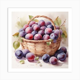 A basket of plums Art Print