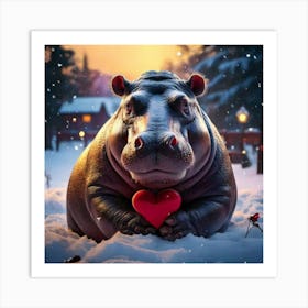 Firefly Heart Melting Hippo In Cozy Winter Wonderland 69022 (2) Art Print