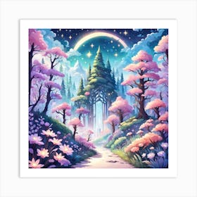 A Fantasy Forest With Twinkling Stars In Pastel Tone Square Composition 14 Art Print