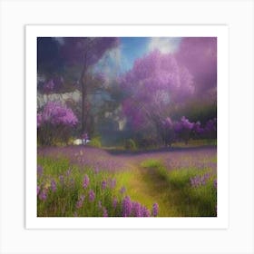 Lavender Purple Flowers Field Art Print