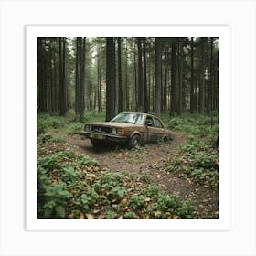 Abandoned Car In The Forest Art Print