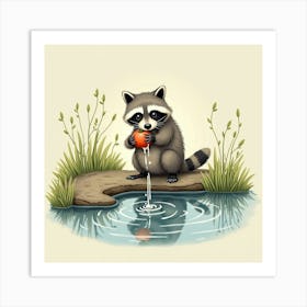 Raccoon By The Pond Art Print