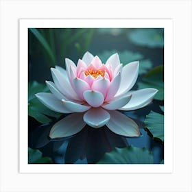 A Dreamy Lotus With Petals Like Swirling Clouds Floating In A Tranquil, Otherworldly Pond 1 Art Print