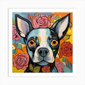 Boston Terrier With Roses Art Print