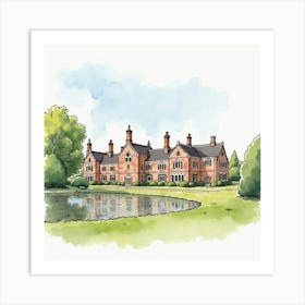 Watercolor Scene Of The Ordsall Hall In Salford, Featuring Its Historic Architecture And Picturesque Setting Art Print