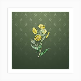 Vintage Madia Flower Botanical on Lunar Green Pattern n.0994 Art Print