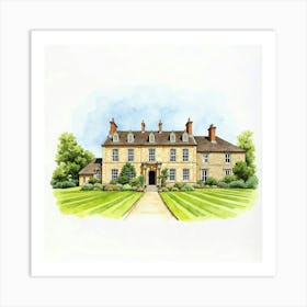 Watercolor Of The Nunnington Hall In North Yorkshire, Featuring Its Historic Design And Picturesque Setting Art Print