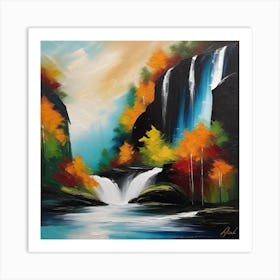 Waterfall In Autumn Art Print