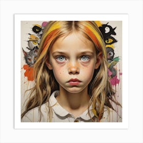 beautiful Girl With Colorful Hair And Grey Eyes Art Print