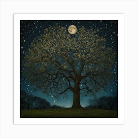 Tree In The Night Sky Art Print