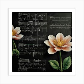 Music Sheet With Flowers Art Print