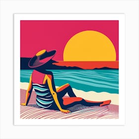 Woman Enjoying The Sun At The Beach 13 Art Print