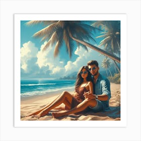 Couple of lovers under Palm tree 2 Art Print