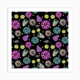 Lavender Green On Black Fruit Bowl Art Print