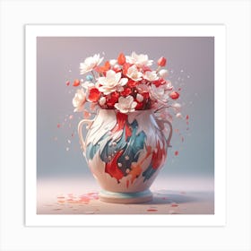 Vase with beautiful white and red flowers Art Print