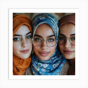 Three Muslim Women Wearing Hijabs Art Print