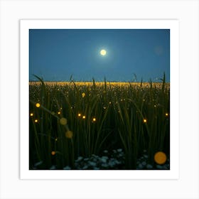 Field Of Fireflies At Night Art Print