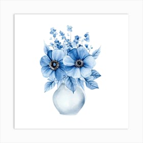 Watercolor Blue Floral 35 Art Print