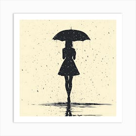 Girl With Umbrella In Rain Art Print