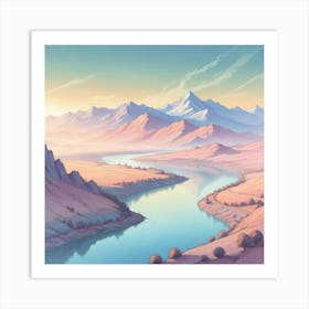 Landscape With Mountains And River Art Print