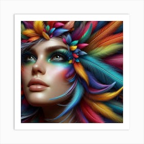 Colorful Woman With Feathers 1 Art Print
