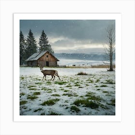 Deer In The Snow 36 Art Print