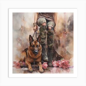 Girl And Her Dog Art Print