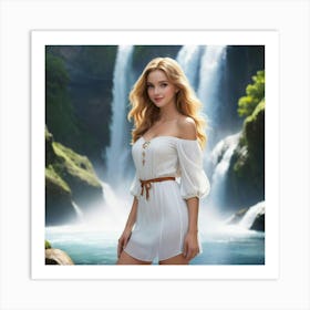 Beautiful Woman In A White Dress Art Print