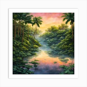 Sunset In The Jungle Art Print