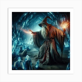 Wizard casting a spell in a cave 3 Art Print