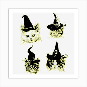 Halloween Cute Cats Wearing Witch Hat Funny Cat Lover Art Print