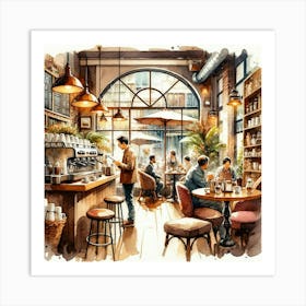 Coffee Shop Watercolor Illustration Art Print