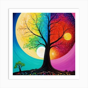 Half Colour Tree Moon Art Print