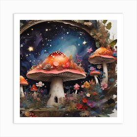 Mushrooms In The Night Art Print