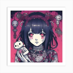 Anime Girl Holding A Teddy Bear Art Print