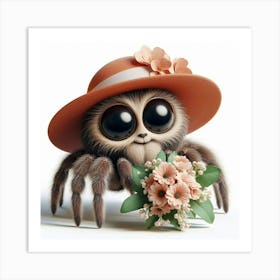 Cute Spider In Hat, With Flowers Art Print