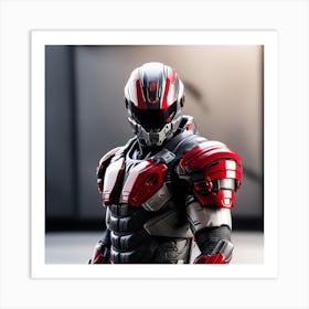 A Futuristic Warrior Stands Tall, His Gleaming Suit And Red Visor Commanding Attention 1 Art Print