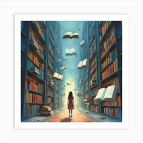 Girl In A Library 3 Art Print