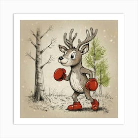 Boxing Deer 1 Art Print