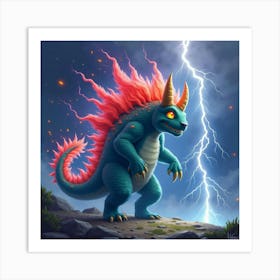 Monster With A Colorful Watercolor Lightning Storm 1 Art Print