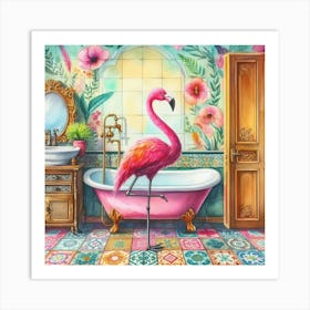 Flamingo Bathroom Art Print