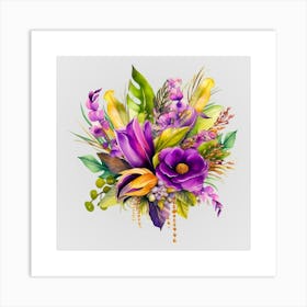 Watercolor Mardi Gras Flower Bouquets 4 Art Print