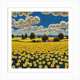 Yellow Flowers In Field With Blue Sky By Jacob Lawrence And Francis Picabia Perfect Composition B (6) Art Print
