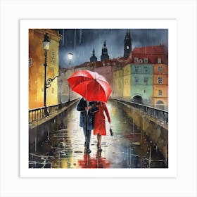 Couple Walking In The Rain 2 Art Print