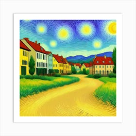 Hidden Gem: A Charming Rustic Village Starry Night Art Print