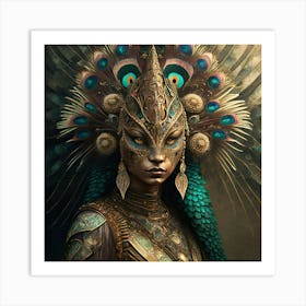 Firefly A Modern Illustration Of A Fierce Native American Warrior Peacock Iguana Hybrid Femme Fatale (12) Art Print