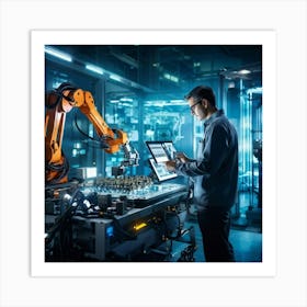 Cyber Industrial Interface Showcasing A Factory Manager Overseeing A High Tech Manufacturing Floor 2 1 Art Print